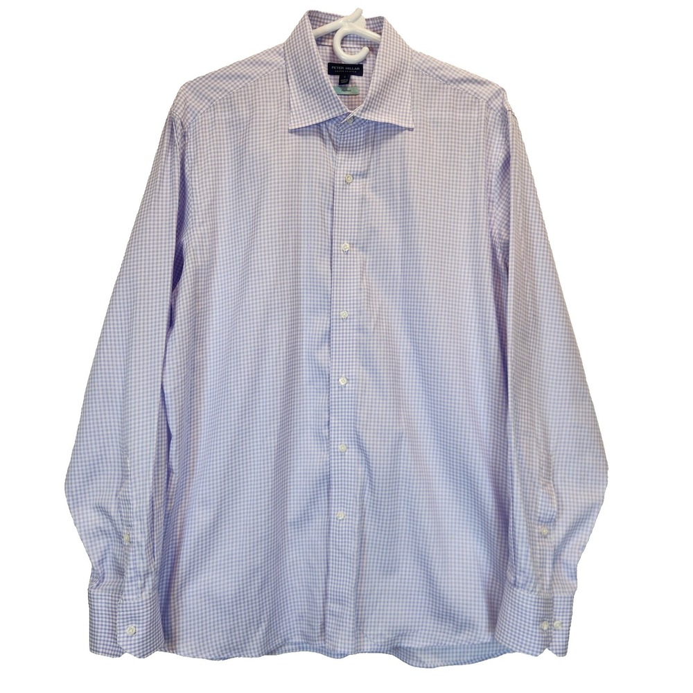 Peter Millar Flex Finish Mens L Purple White Plaid Button Up Preppy Casual Shirt